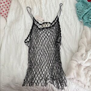Black Crochet Beaded Mesh Top/ Mini dress